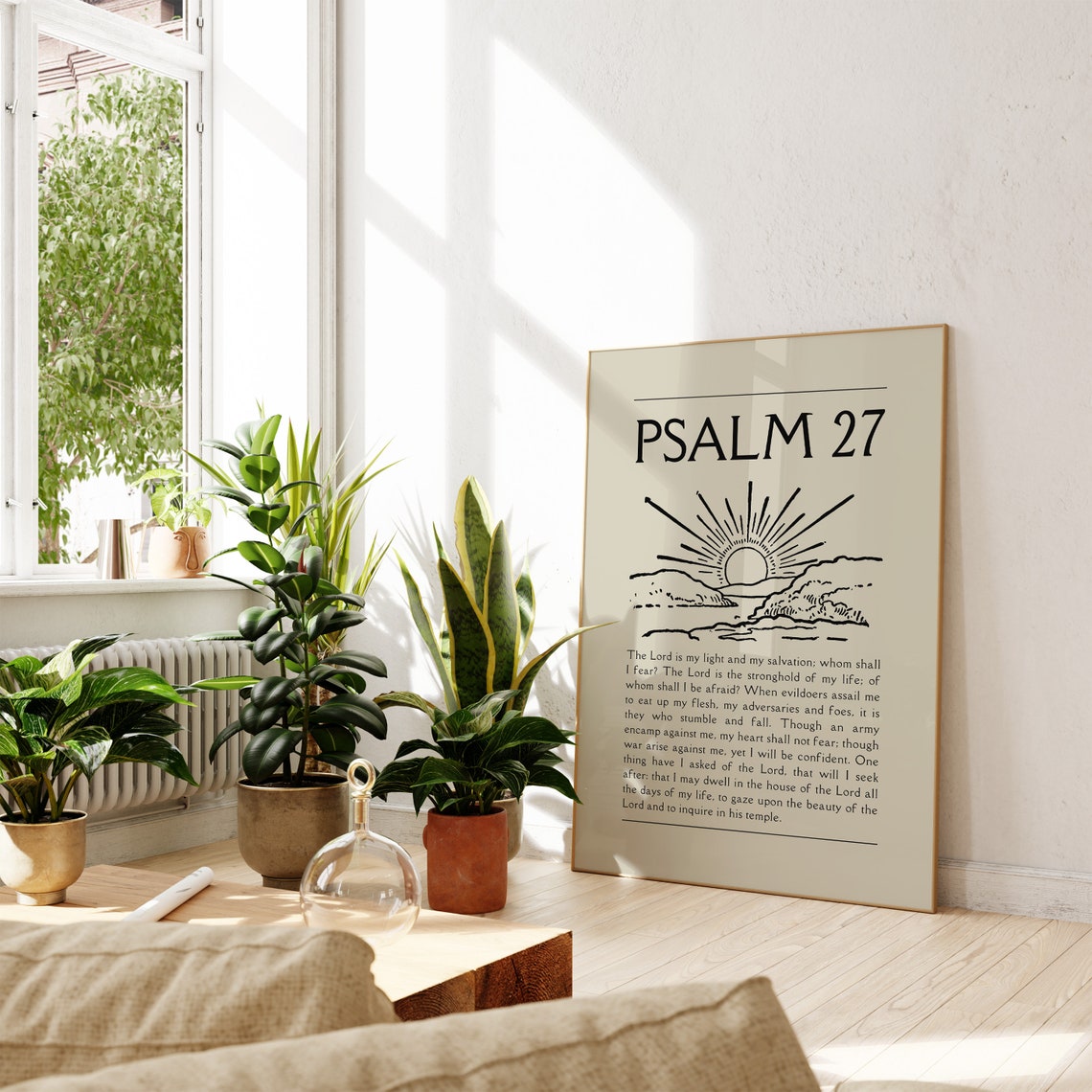 Psalm 27 Rising Sun Sketch Full Verse Neutral Bible Art Poster - Image 3