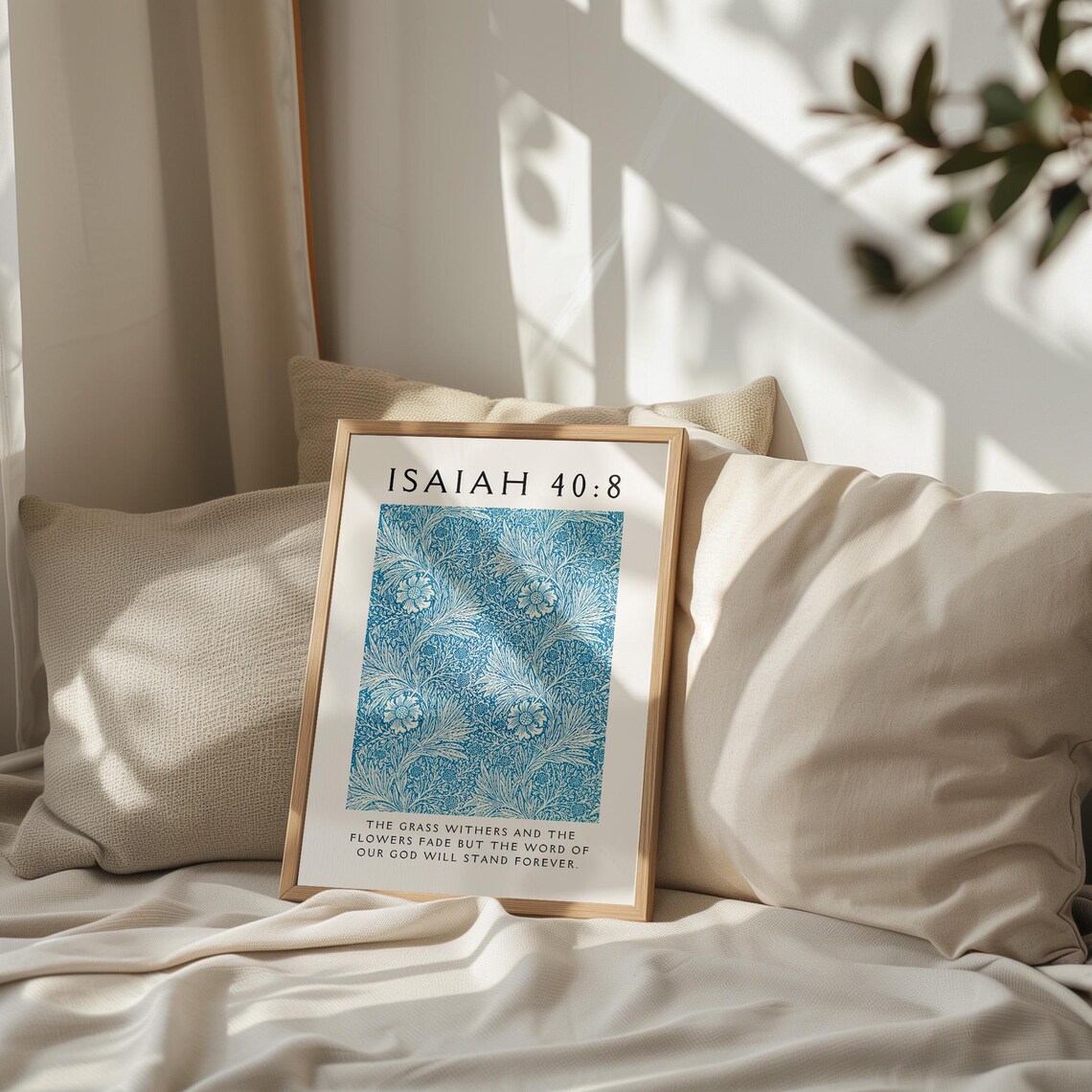 Isaiah 40 8 Blue Floral Willow Pattern Bible Verse Botanical Wall Poster - Image 3
