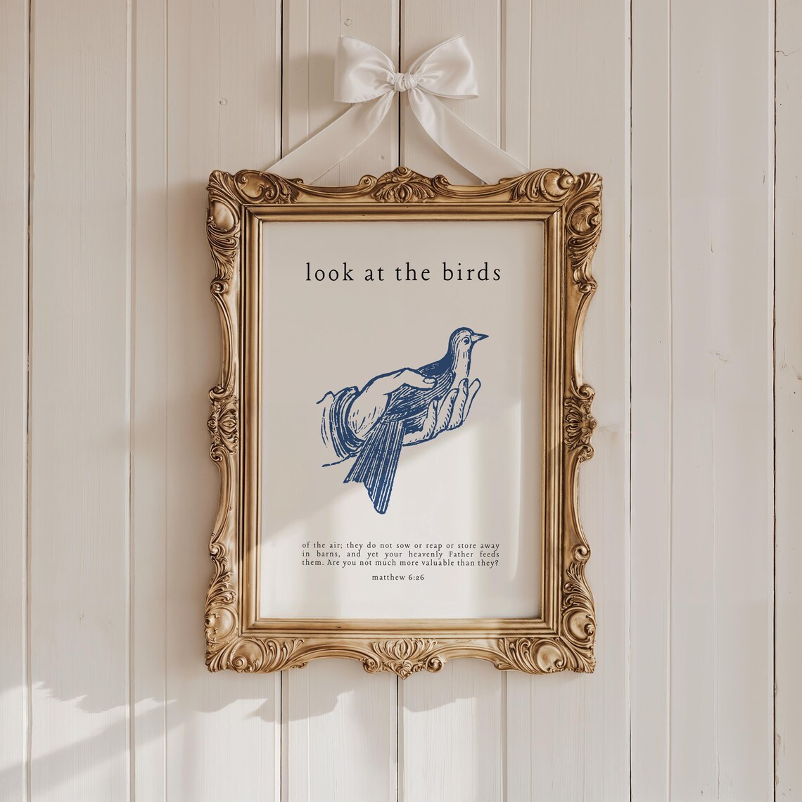 Look At the Birds Matthew 6:26 Hand Holding Bird Vintage Poster - Image 4