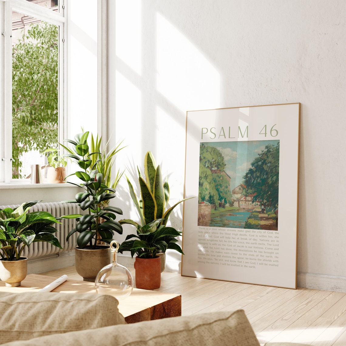 Psalm 46 Vintage River Town Painting Be Still Scripture Poster - Image 4