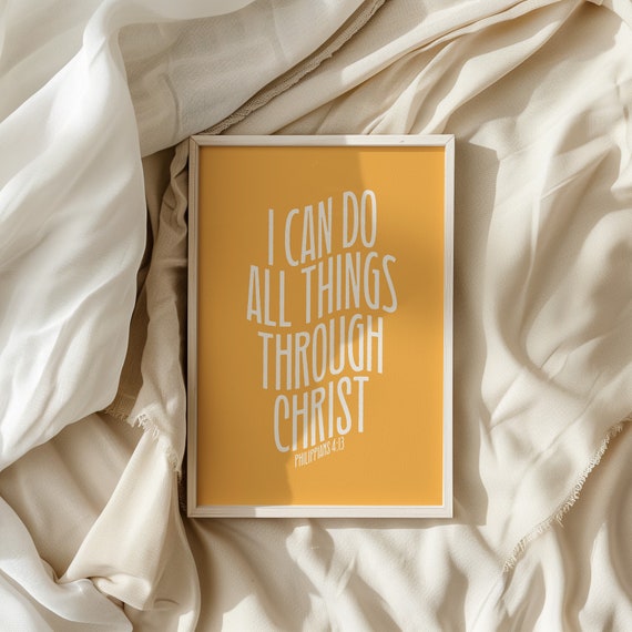 Philippians 413 Modern Christian Art Minimalist Quote Yellow Bible Verse Wall Art Scripture Wall Art College Dorm Art