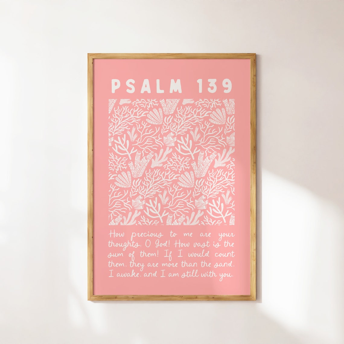 Psalm 139 Coral Reef Ocean Pattern Pink Scripture Verse Poster - Image 4