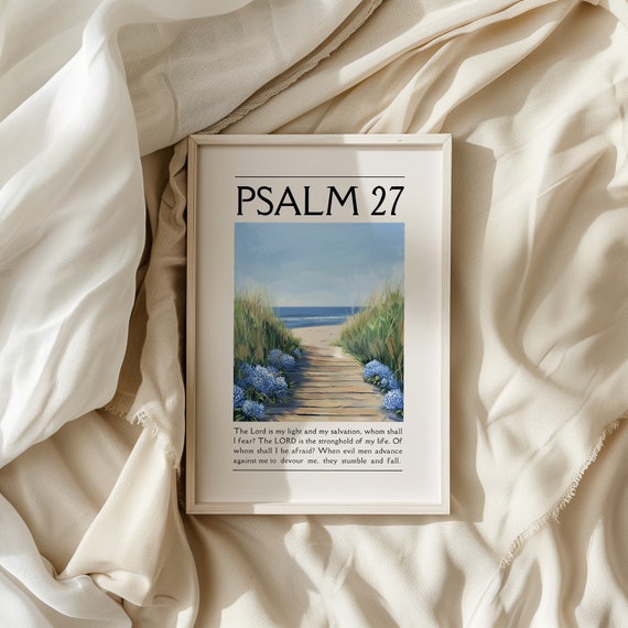 Psalm 27 Coastal Hydrangea Painting Christian Wall Art Coastal Granddaughter Prints Coastal Wall Art Bible Verse Decor Nautical Art