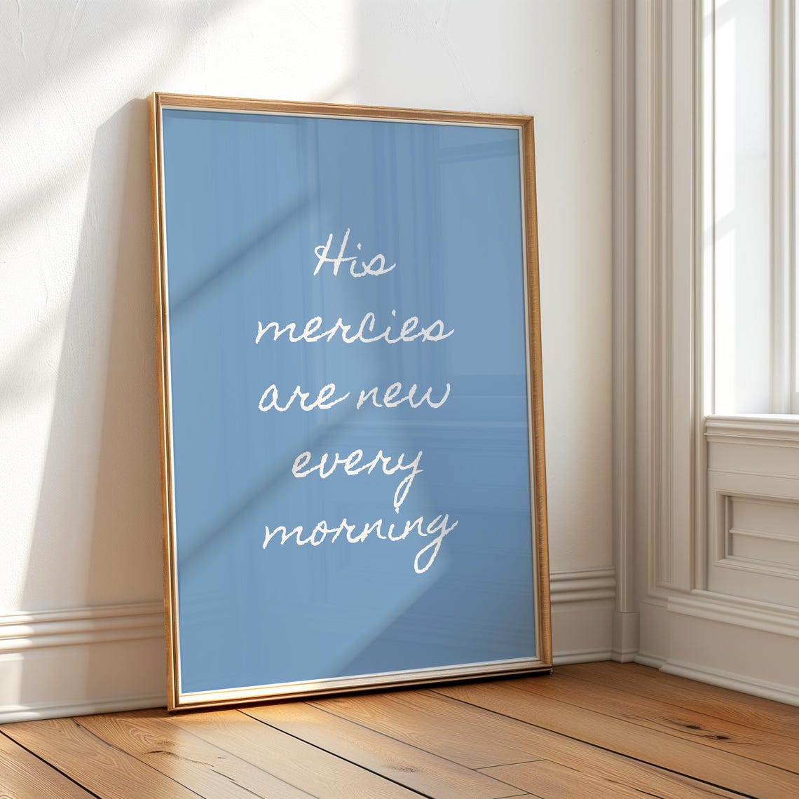 His Mercies Are New Every Morning Blue Hand Lettered Verse Poster