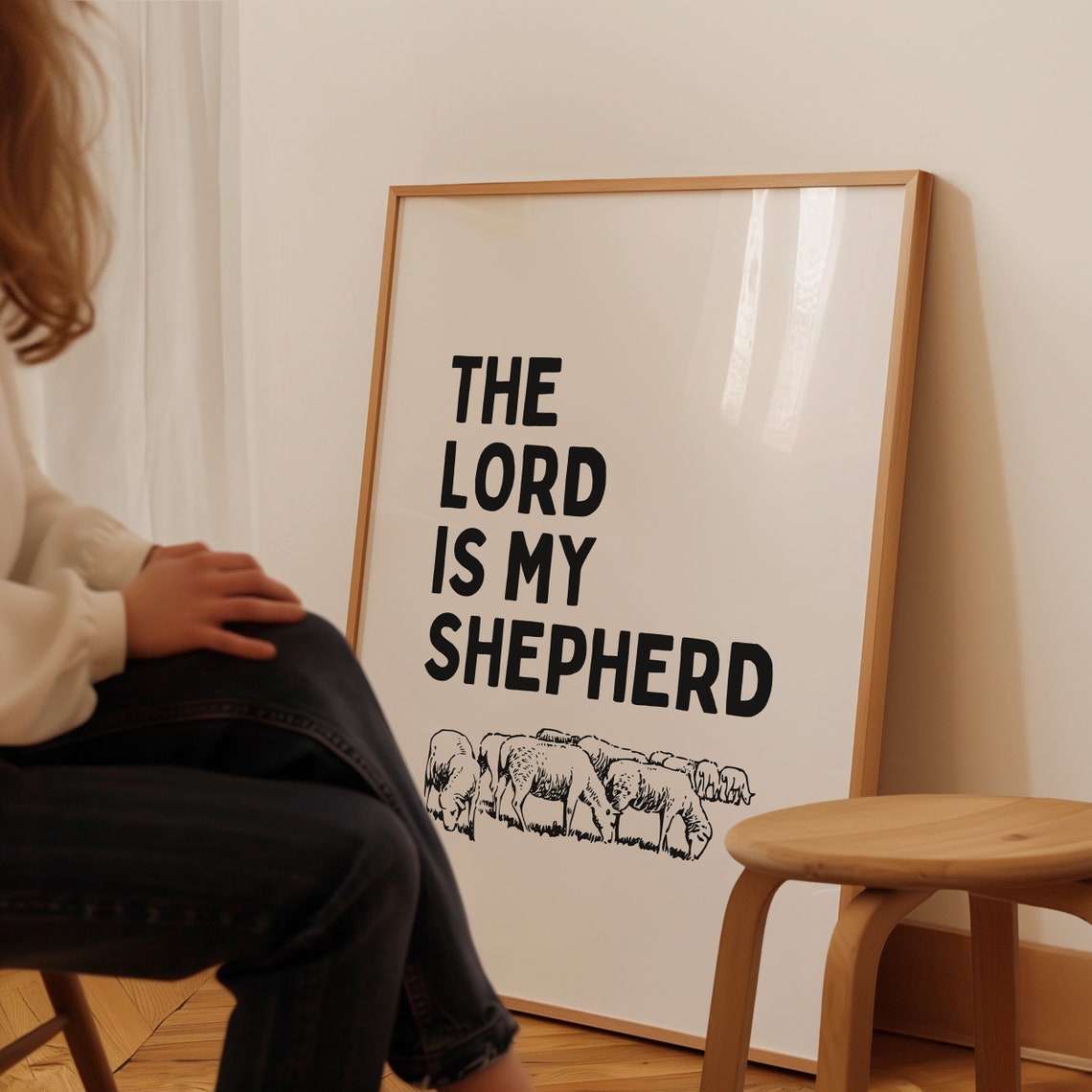 The Lord Is My Shepherd Black Bold Quote Sheep Sketch Christian Print - Image 2