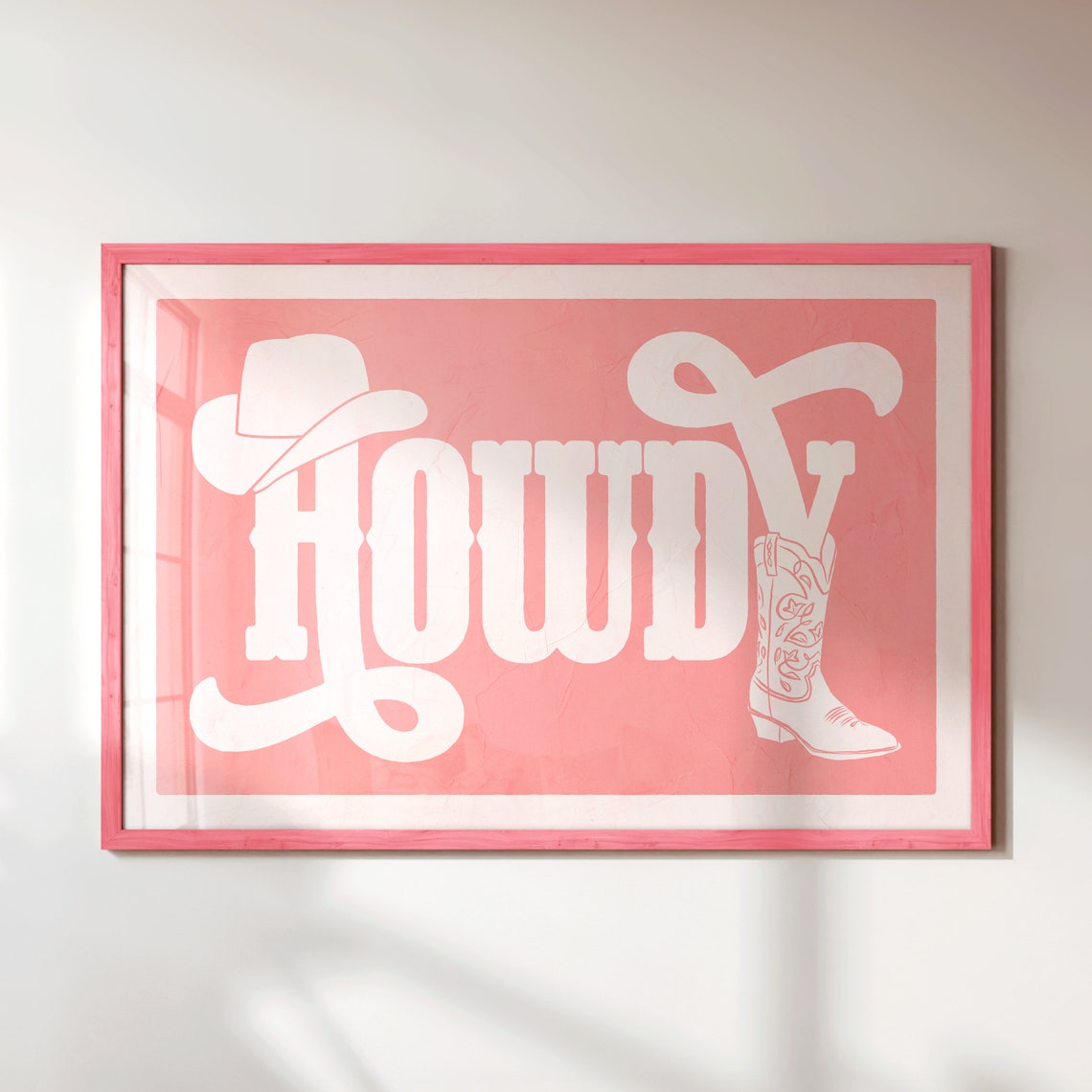 Howdy Pink Cowgirl Typography White Hat Boot Soft Girly Wall Art - Image 2