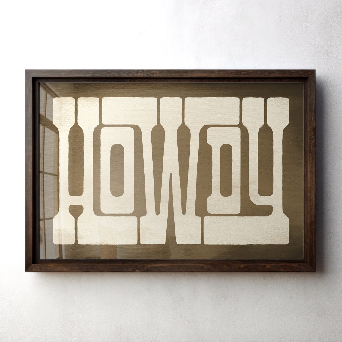 Cream Howdy Western Typography Olive Brown Rustic Frame Style Poster