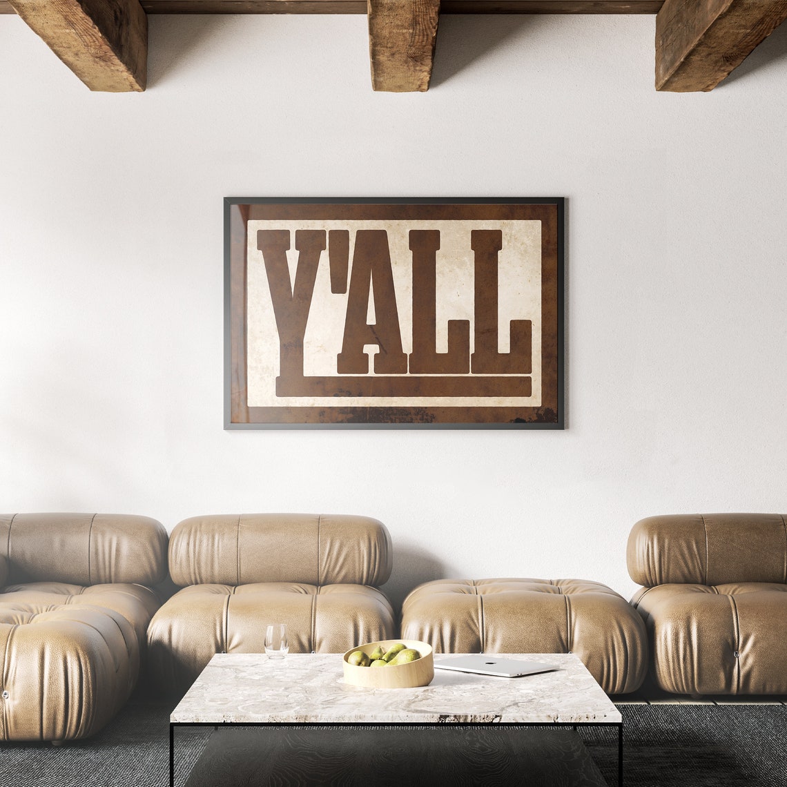 Yall Distressed Brown Block Vintage Cream Western Wall Poster - Image 2