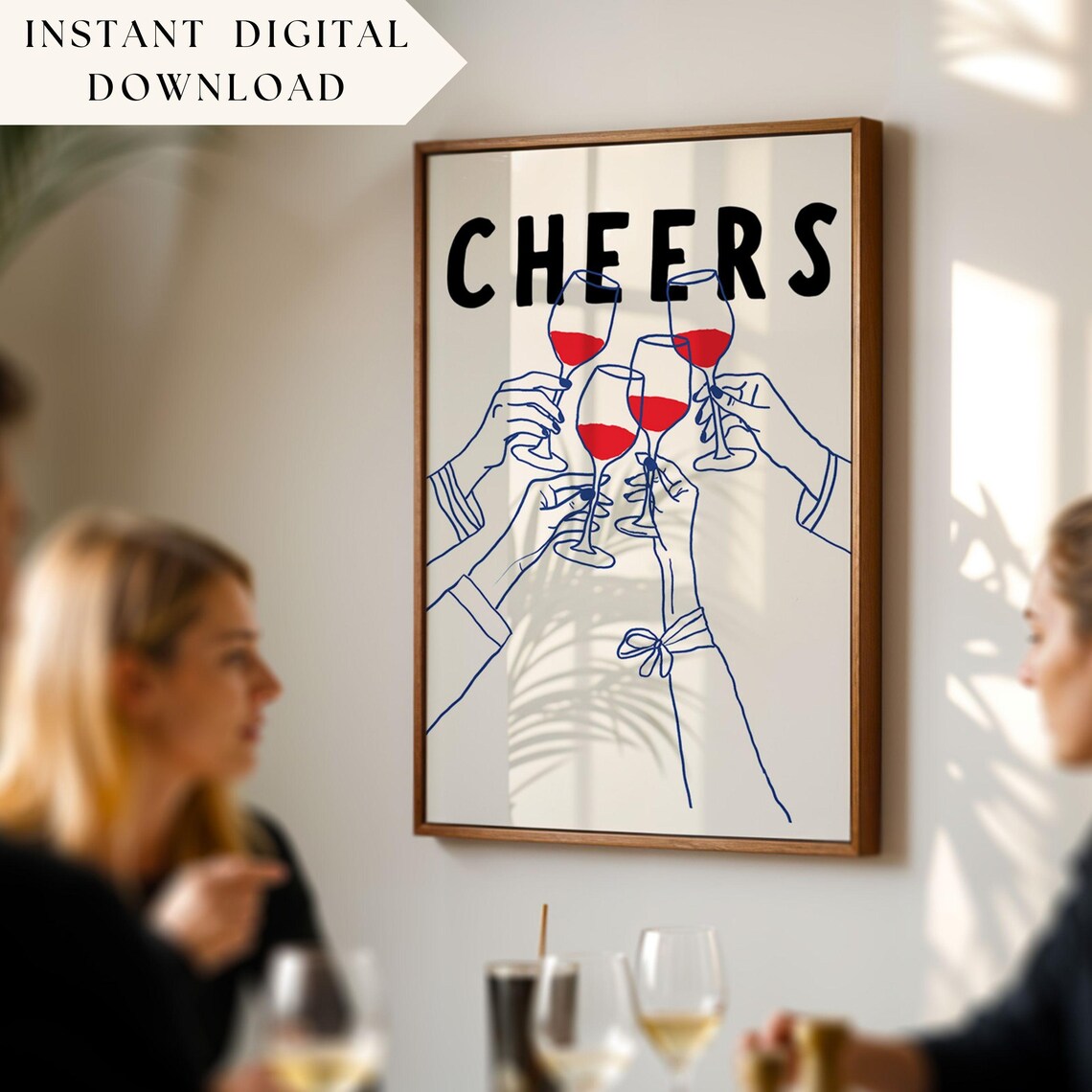 Wine Cheers Retro Bar Cart Cocktail Poster