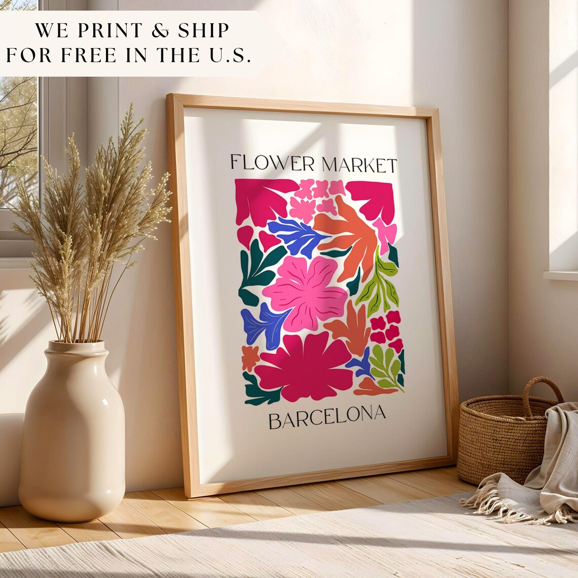 Barcelona Flower Market Poster, Matisse Style