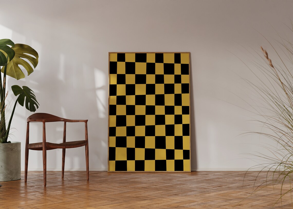 Black Yellow Checkerboard Bold High Contrast Graphic Art Poster - Image 4