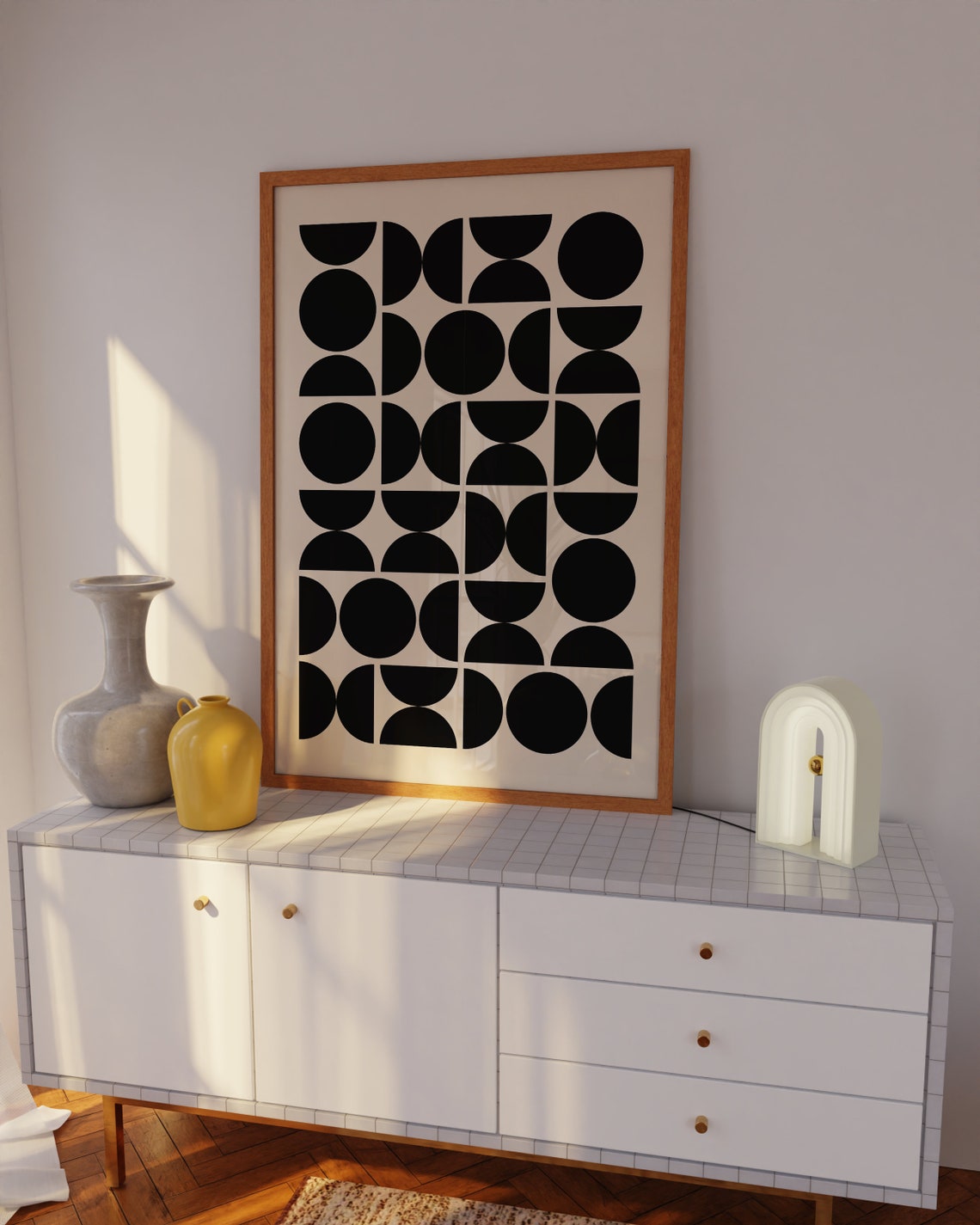 Mid Century Modern Black Circle Grid Geometric Abstract Poster - Image 3