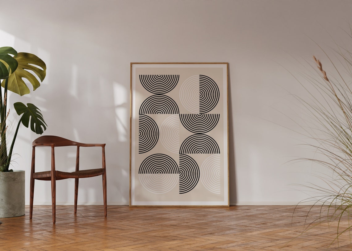 Mid Century Modern Concentric Arcs Bauhaus Style Wall Poster - Image 3