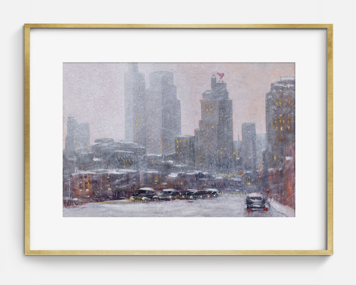 Vintage Holiday In New York City Painting Antique Winter Art Vintage Nyc Oil Painting Holiday Cityscape Art - Image 2