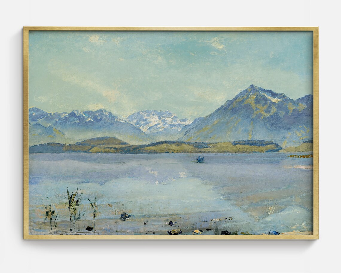 Vintage Mountain Landscape Art Blue Mountainscape Art Mountain Home Decor