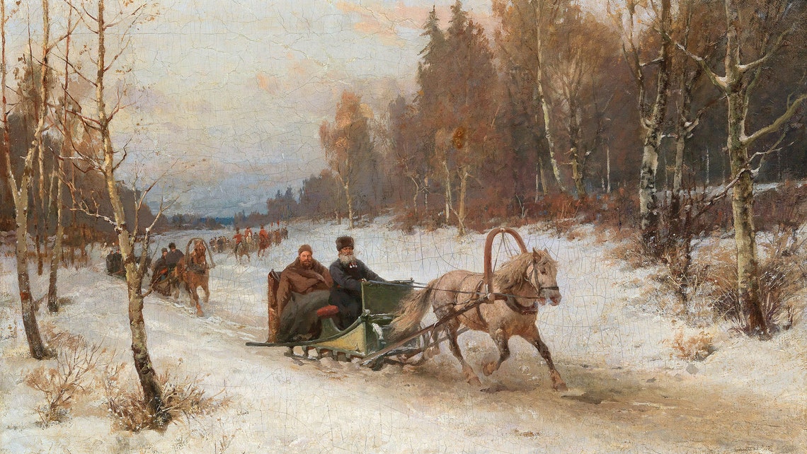 Holiday Frame Tv Art Vintage Christmas Painting Of Sleigh In Snowy Woods Antique Winter Tv Cover Art Frame Tv - Image 2