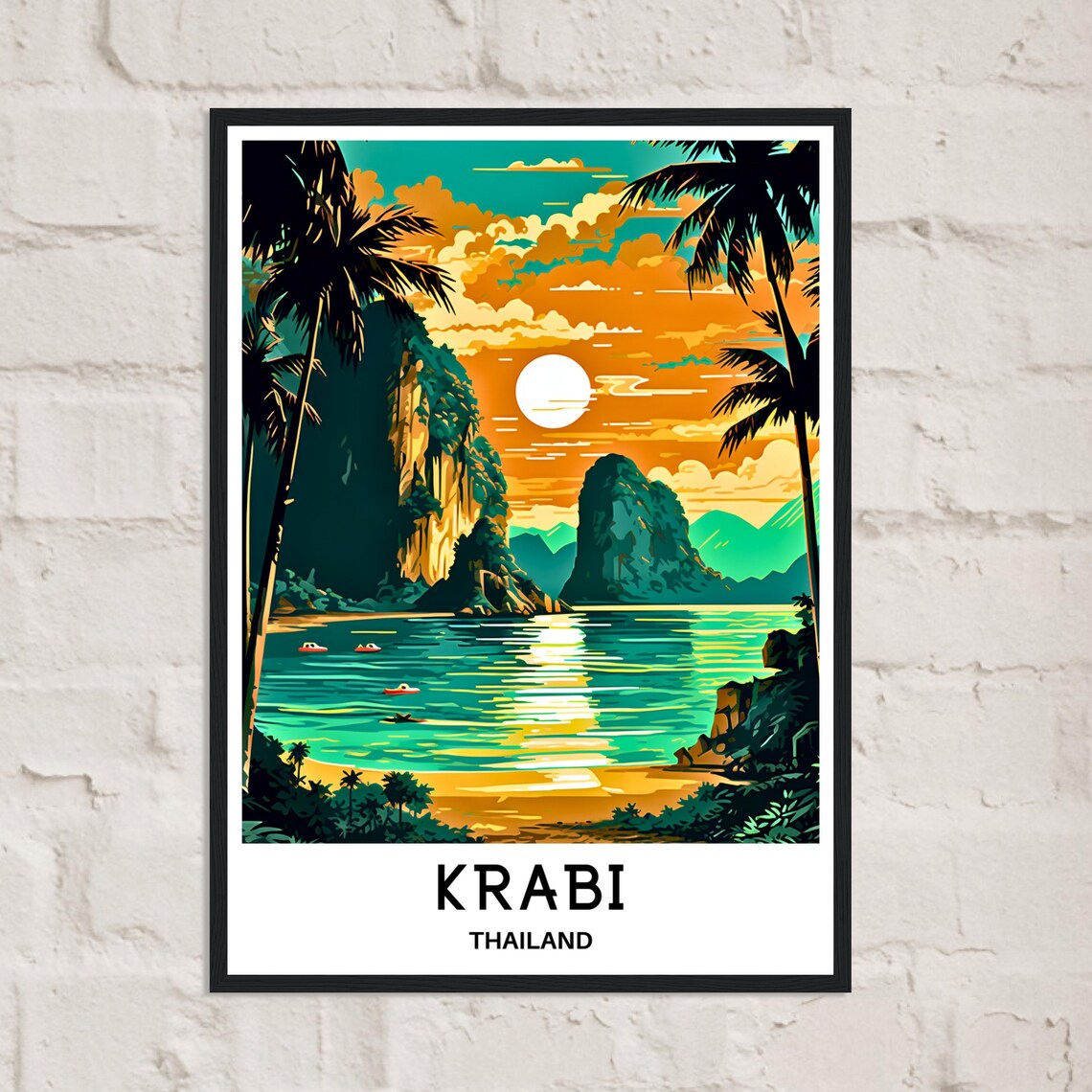 Krabi Thailand Limestone Karsts Sunset Beach Palms Travel Poster - Image 3