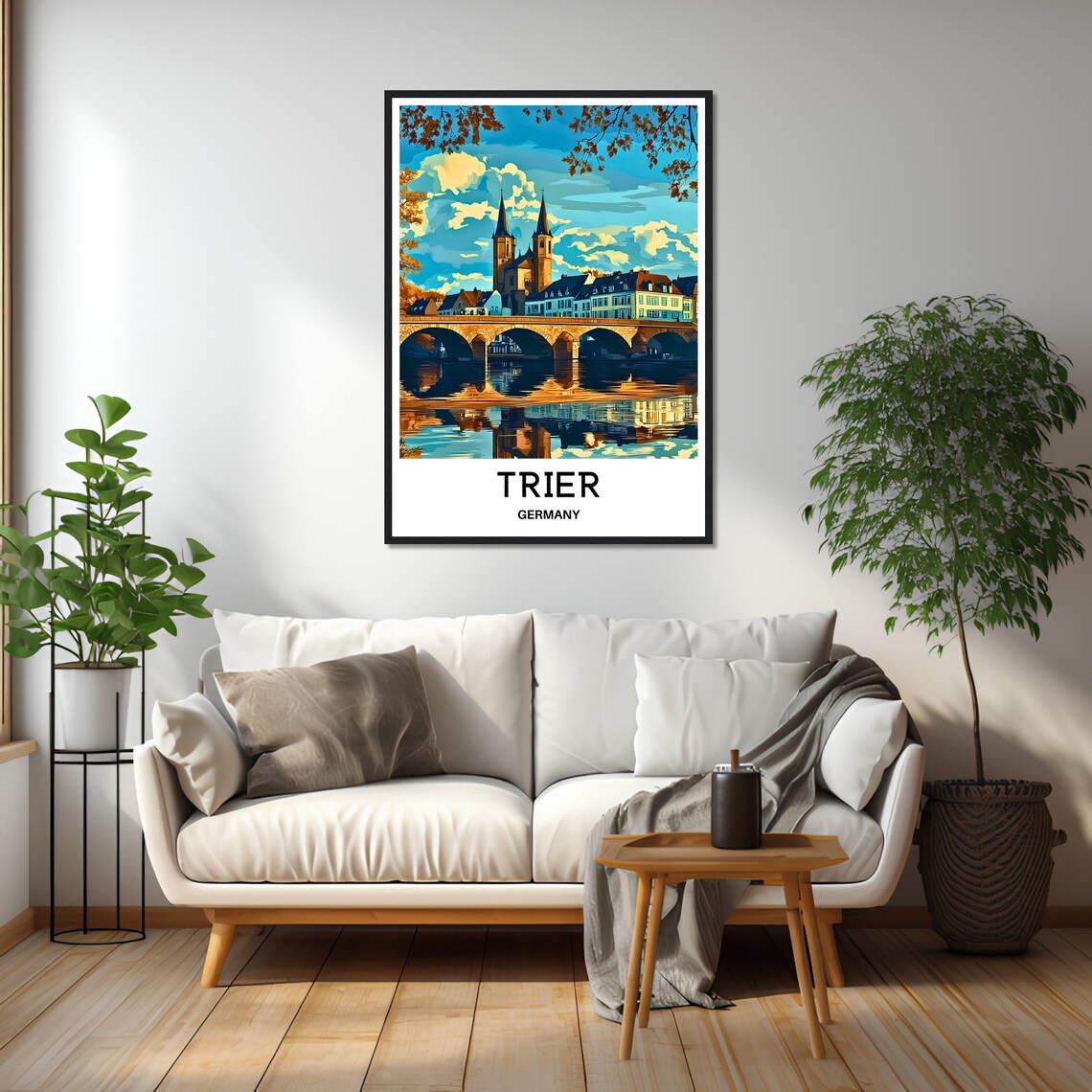 Trier Germany Old Stone Bridge Sunset Reflection Cityscape Poster - Image 2