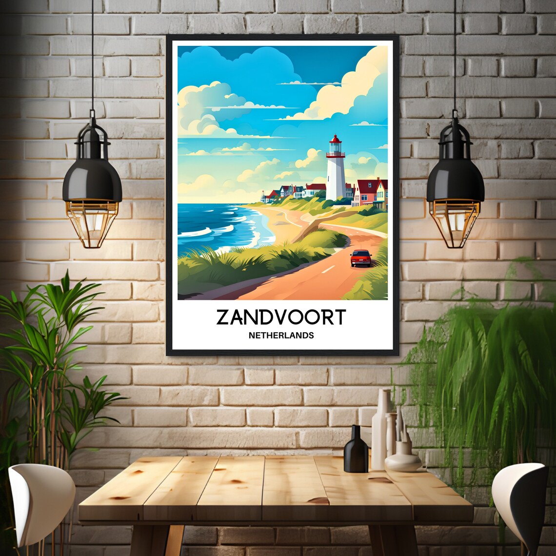 Zandvoort Netherlands Lighthouse Beach Town Retro Travel Poster - Image 3