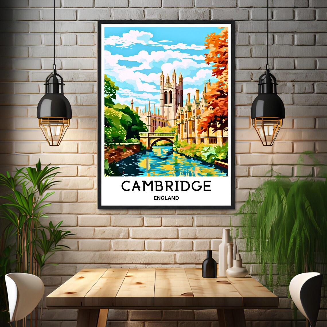 Cambridge England College Tower Bridge River Cam Autumn Poster - Image 3