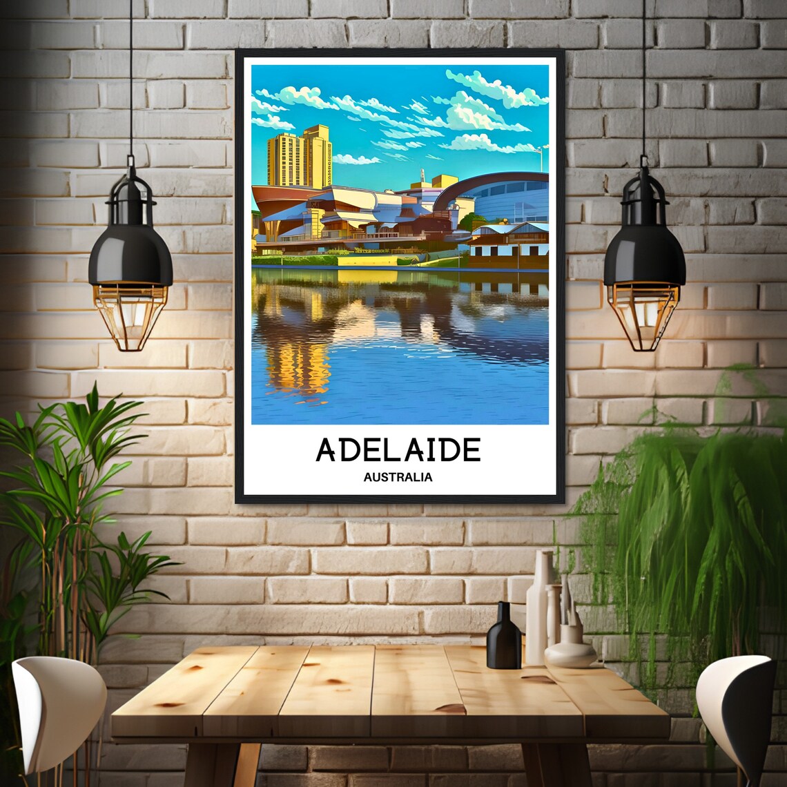 Adelaide Australia City Riverside Skyline Modern Travel Poster - Image 3