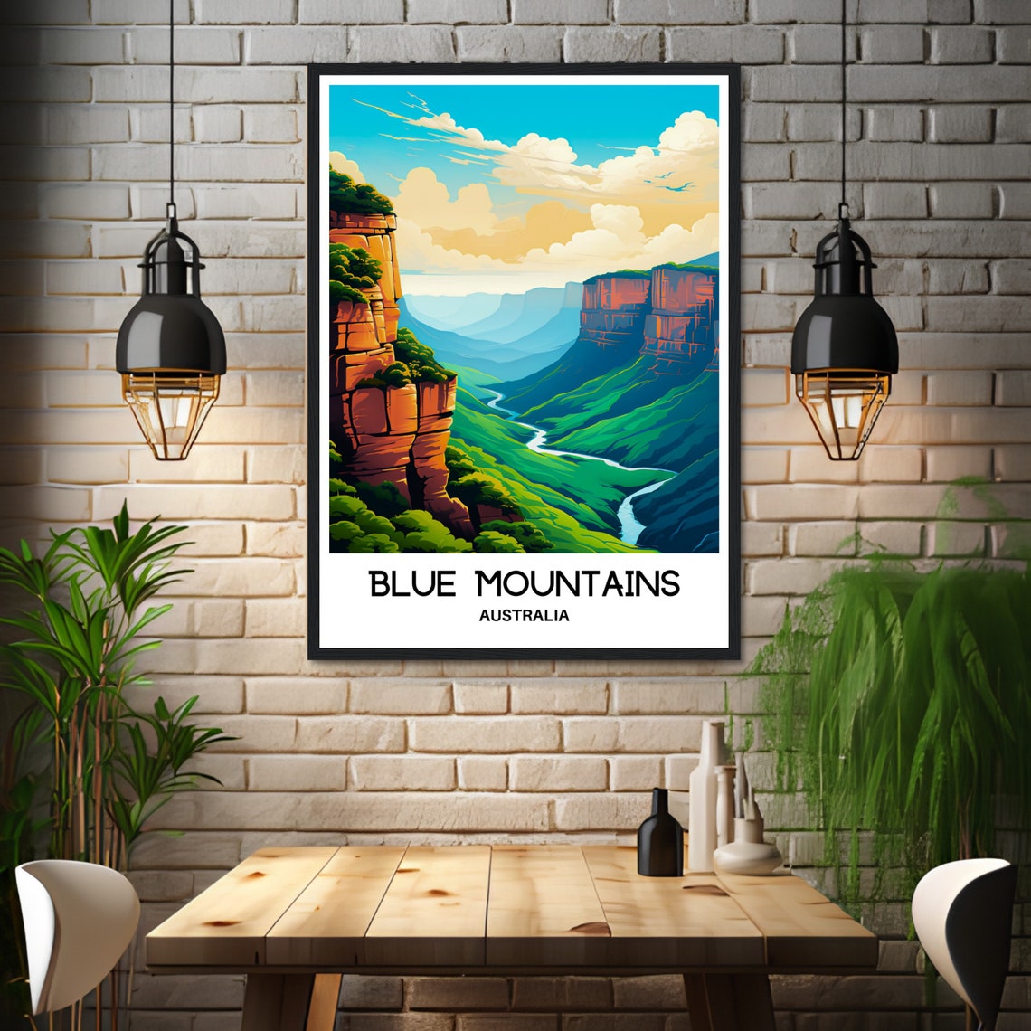 Blue Mountains Australia Sandstone Cliffs Valley Travel Poster - Image 3