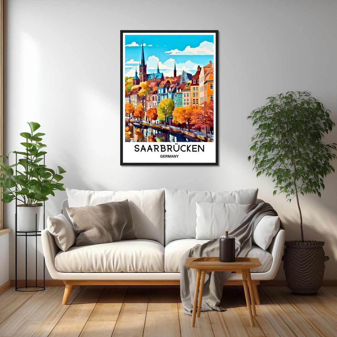 Saarbrucken Old Town Riverside Autumn Scene Germany Travel Poster - Image 2