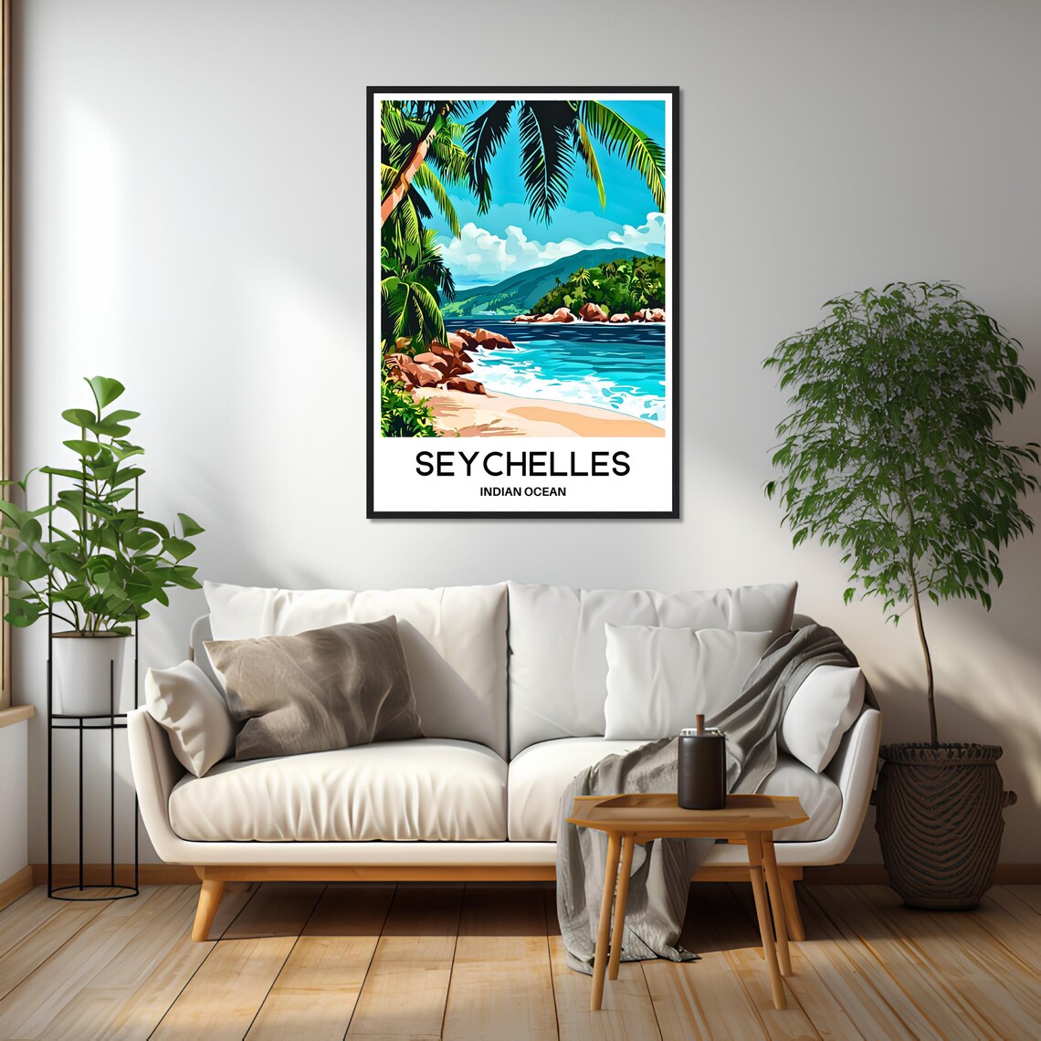 Seychelles Indian Ocean Palm Beach Tropical Vintage Travel Poster - Image 2