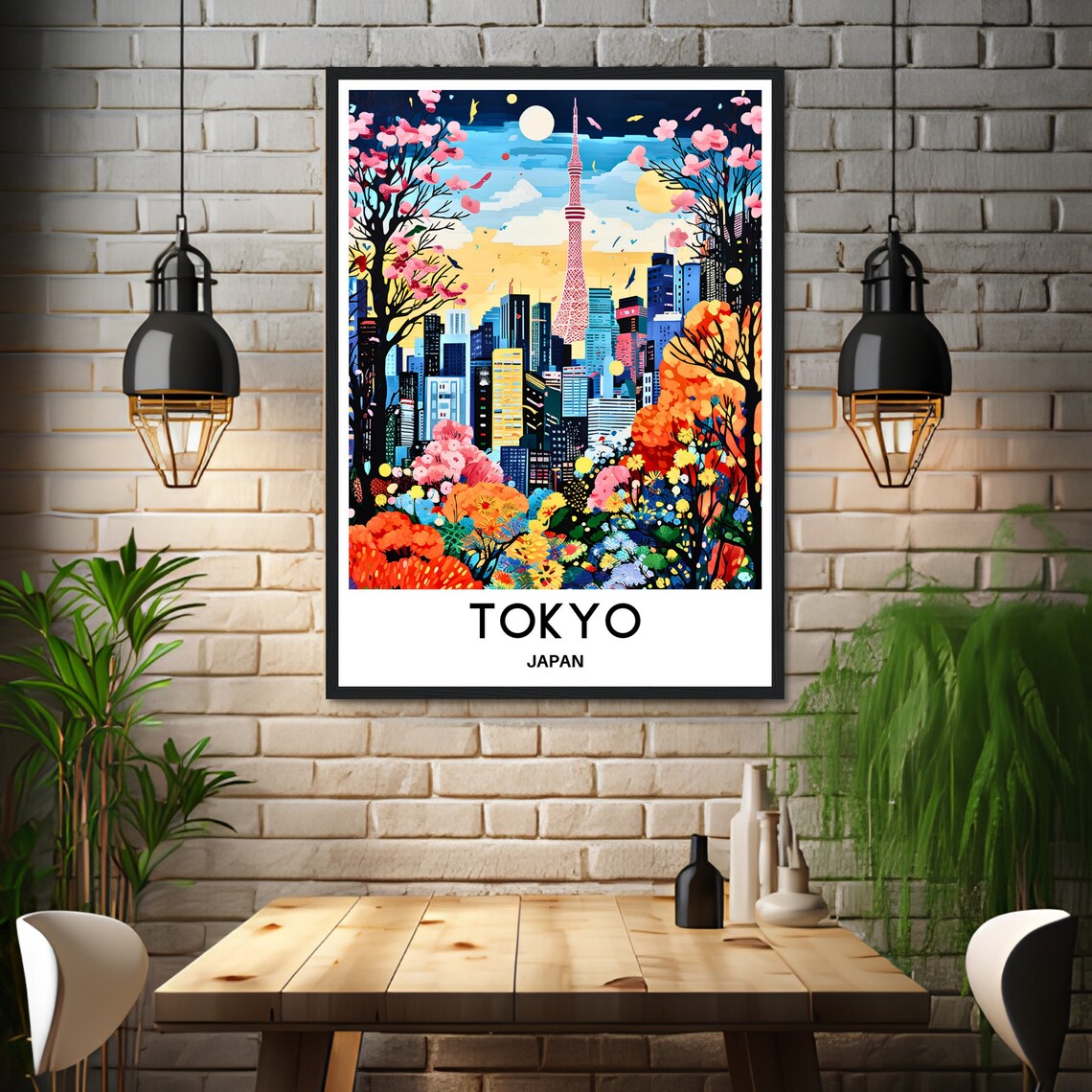 Tokyo Skytree Cherry Blossom Colorful Flowers Japan Travel Poster - Image 3