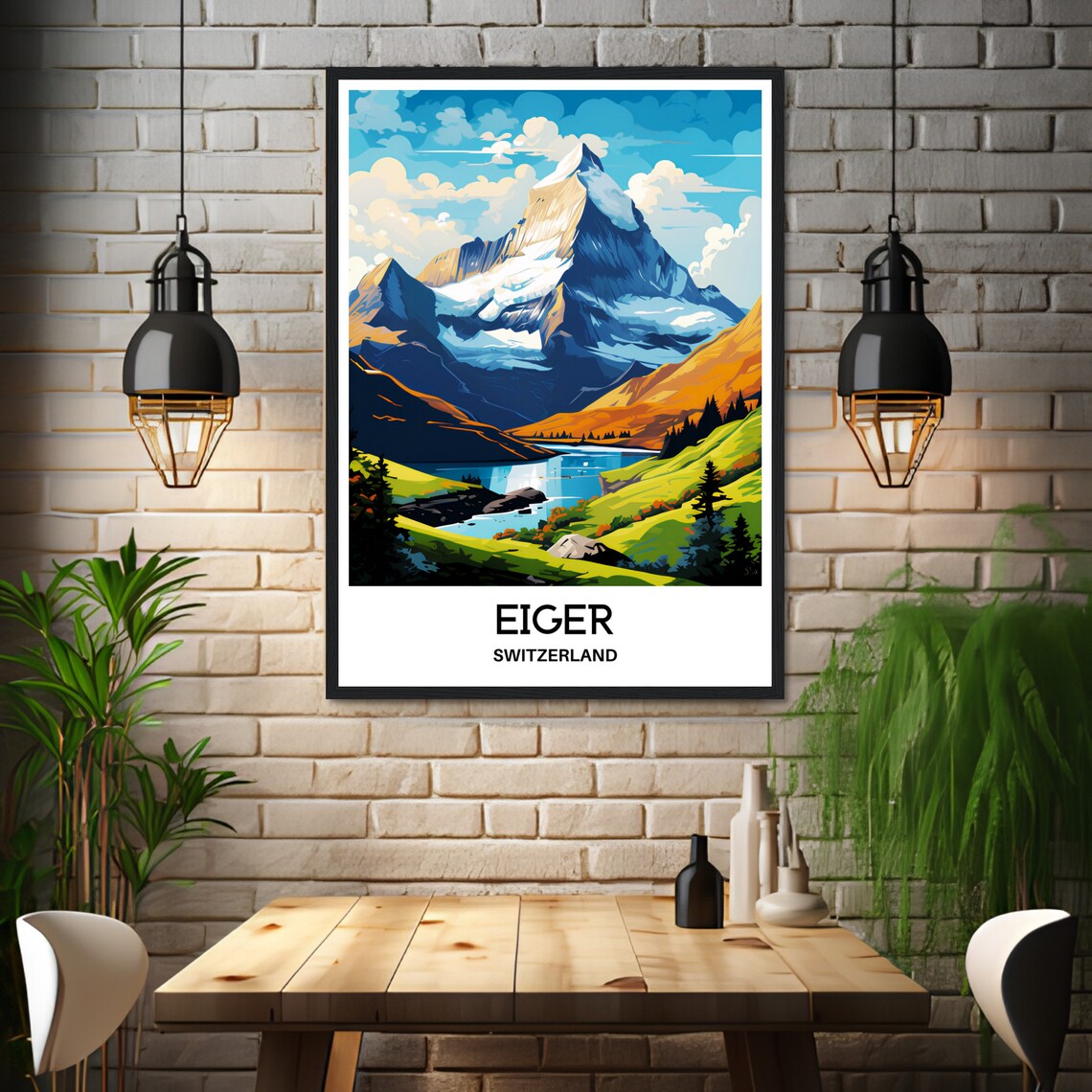 Eiger Switzerland Majestic Snowy Alpine Peak Blue Lake Poster - Image 3