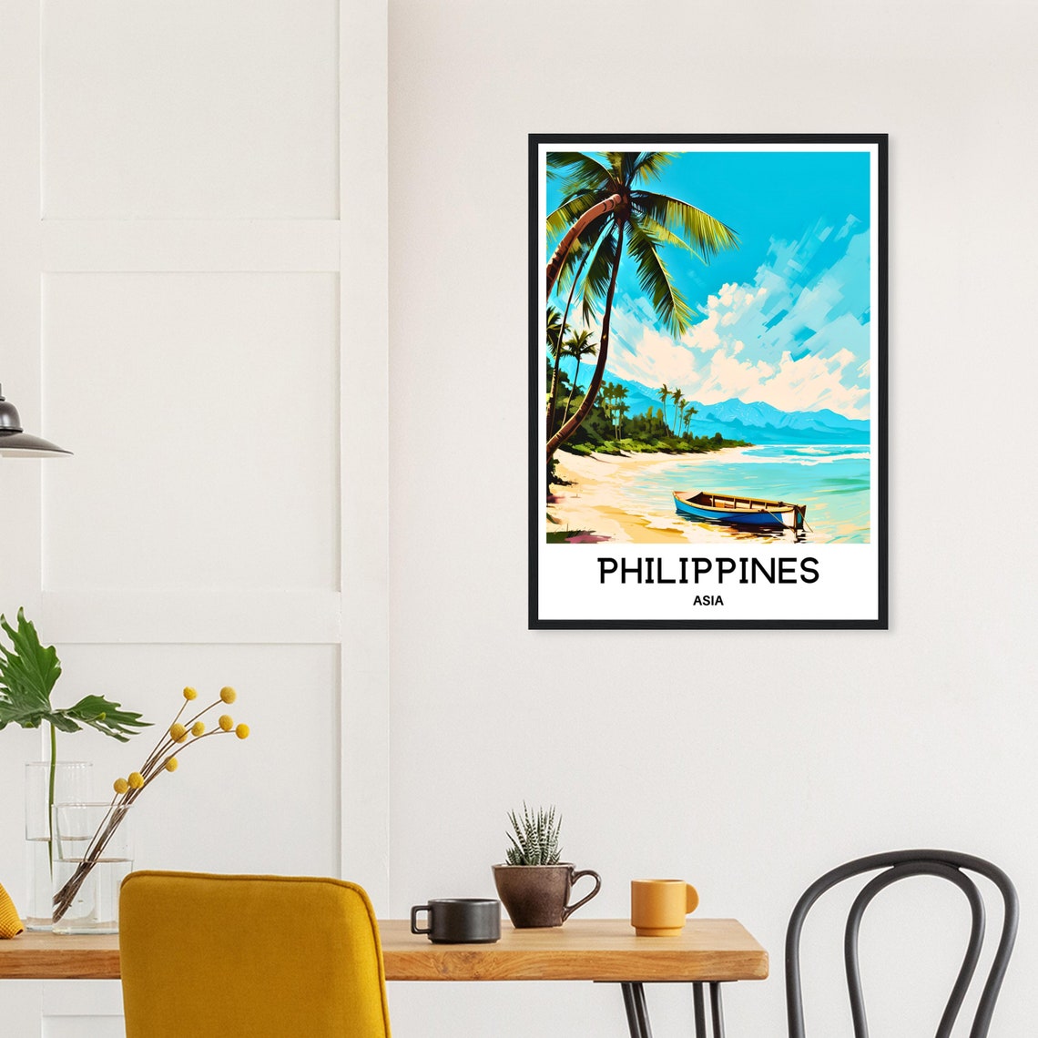 Philippines Tropical Beach Leaning Palm Boat Daytime Travel Poster - Image 2