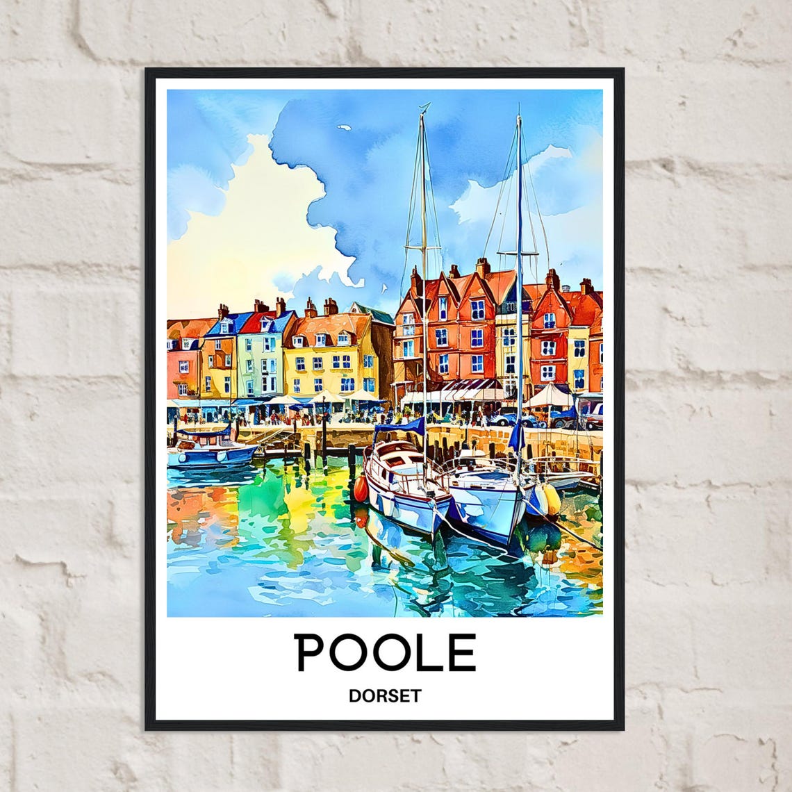 Poole Dorset Watercolor Marina with Sailboats on the Quay Poster - Image 2