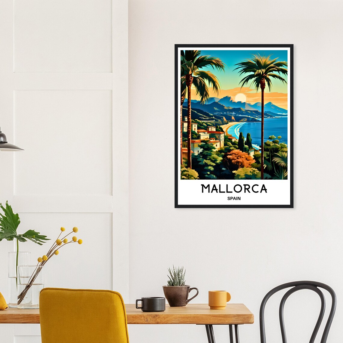 Mallorca Spain Golden Sunset Palms Coast Beach Town Travel Poster - Image 3