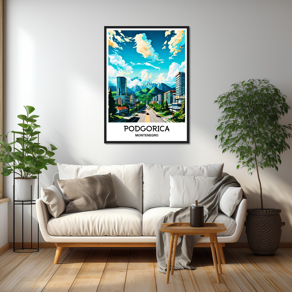 Podgorica Montenegro Modern City Street Mountain View Poster - Image 2