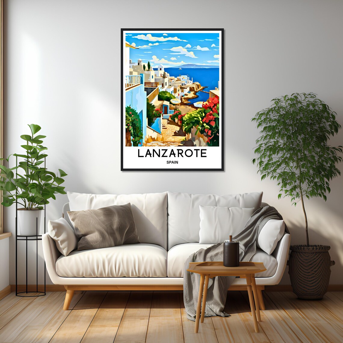 Lanzarote Spain White Coastal Village Hillside Illustration Poster - Image 2