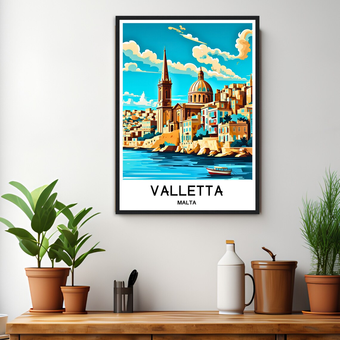 Valletta Malta Grand Harbor Church Spires Waterfront Travel Art Poster - Image 3
