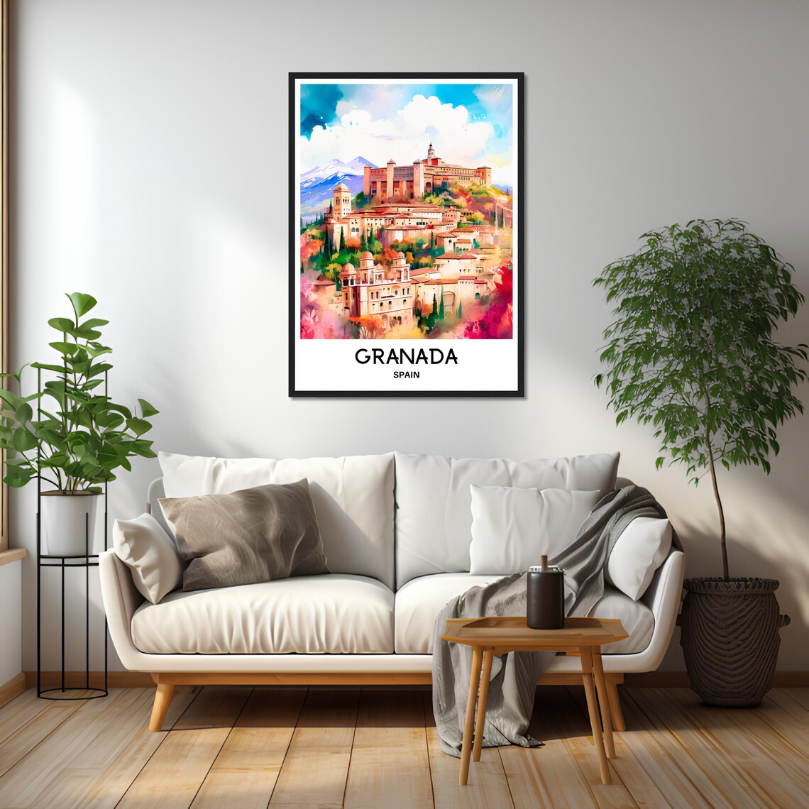 Granada Spain Alhambra Palace Hill Watercolor Cityscape Travel Poster - Image 2