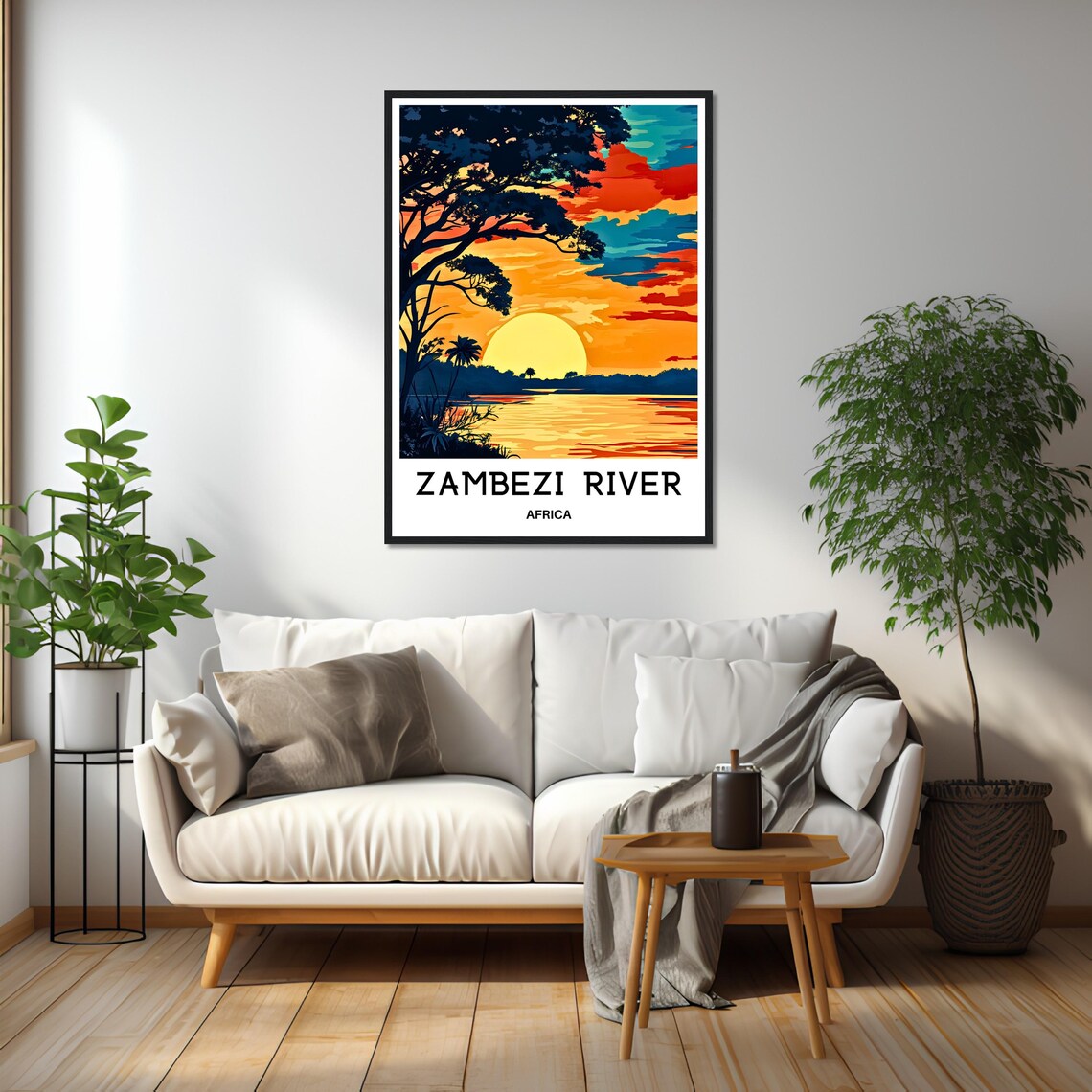 Zambezi River African Sunset Acacia Tree Silhouette Art Poster - Image 2