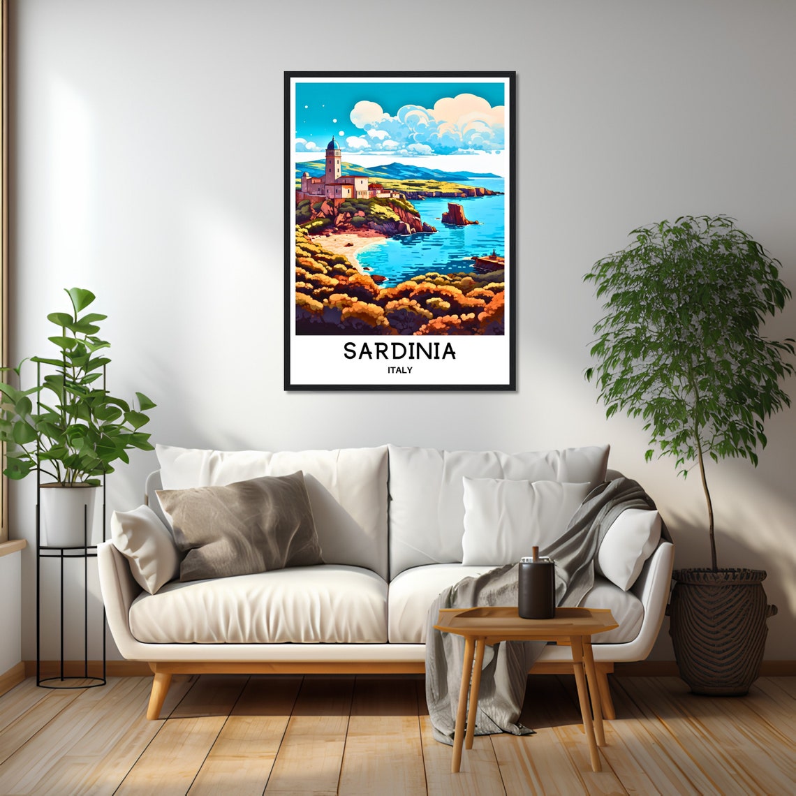 Sardinia Italy Coastal Lighthouse on Cliff Beach Travel Poster - Image 2