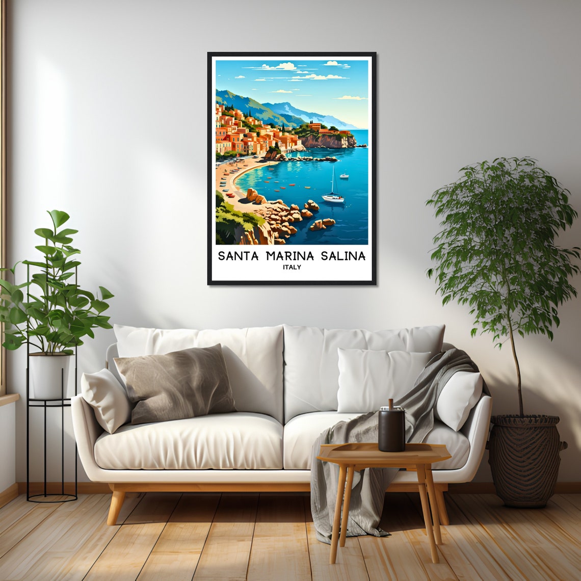 Santa Marina Salina Travel Print Poster Italian Art Print Italy Lover Gift Italy Wall Hanging Art Illustration Home Office Desk Decor - Image 2