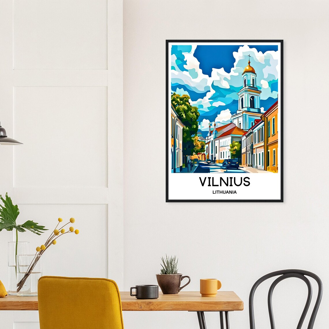 Vilnius Lithuania Old Town Church Tower Sunny Street Travel Poster - Image 3