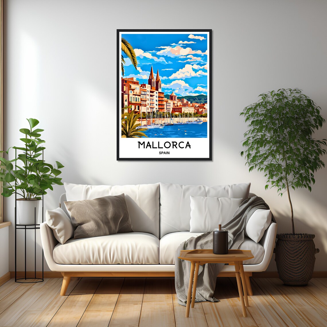 Palma de Mallorca Cathedral Spires and Sailboats Travel Poster - Image 2