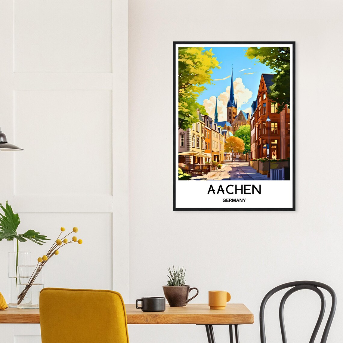 Aachen Germany Historic Cathedral Street Corner Sunlit Travel Poster - Image 3