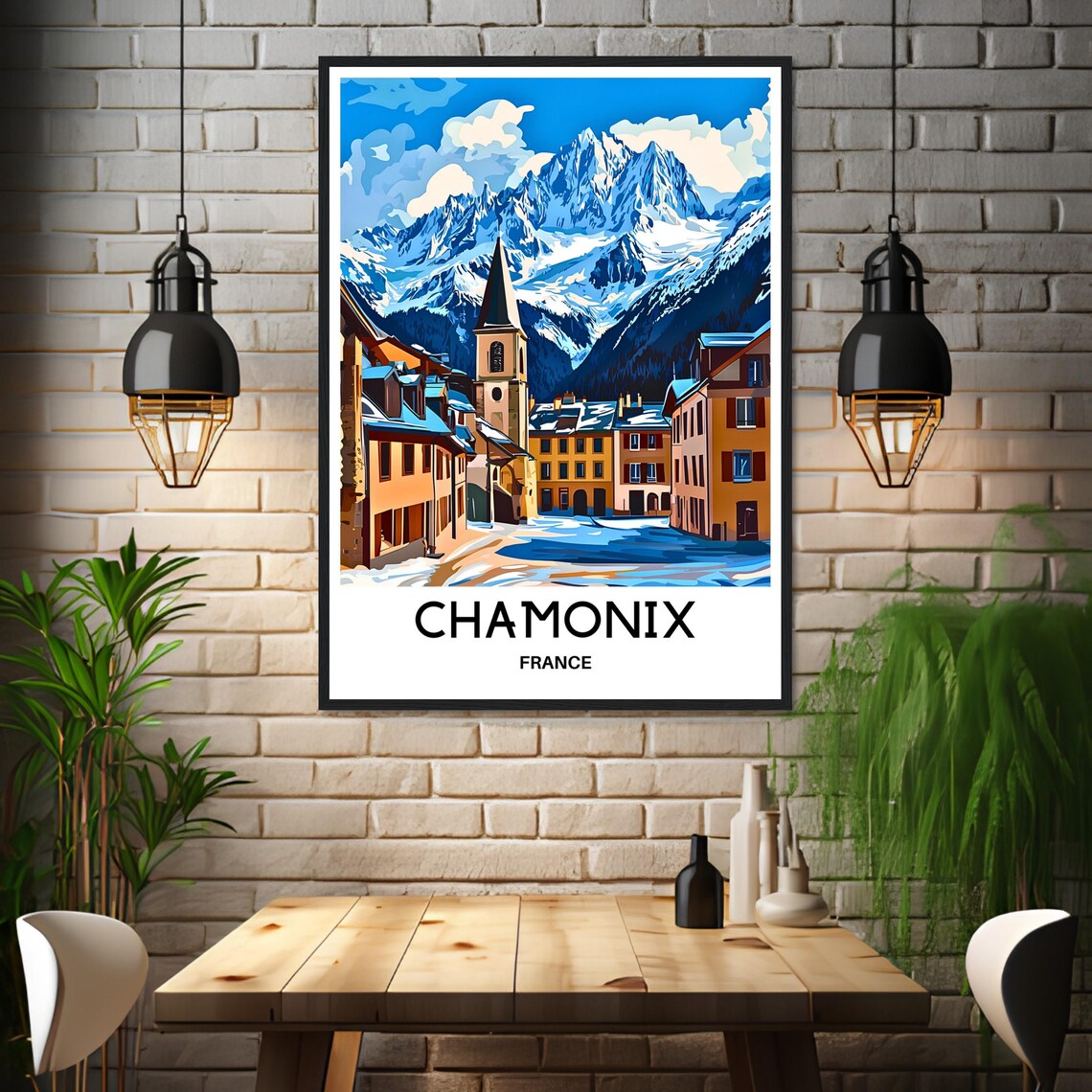 Chamonix France Alpine Village Mont Blanc Ski Travel Wall Poster - Image 3