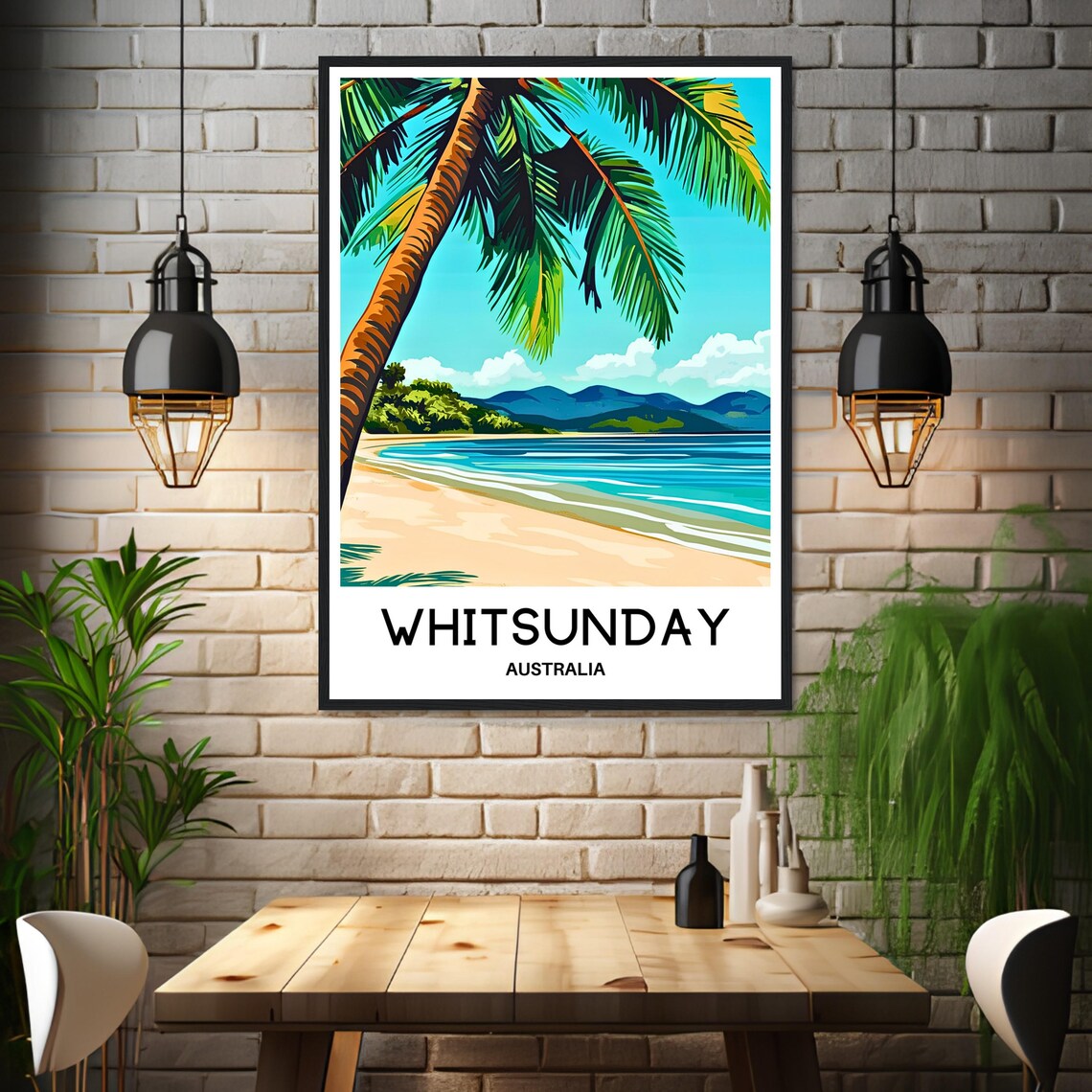 Whitsunday Australia Palm Tree Beach Turquoise Bay Travel Poster - Image 3