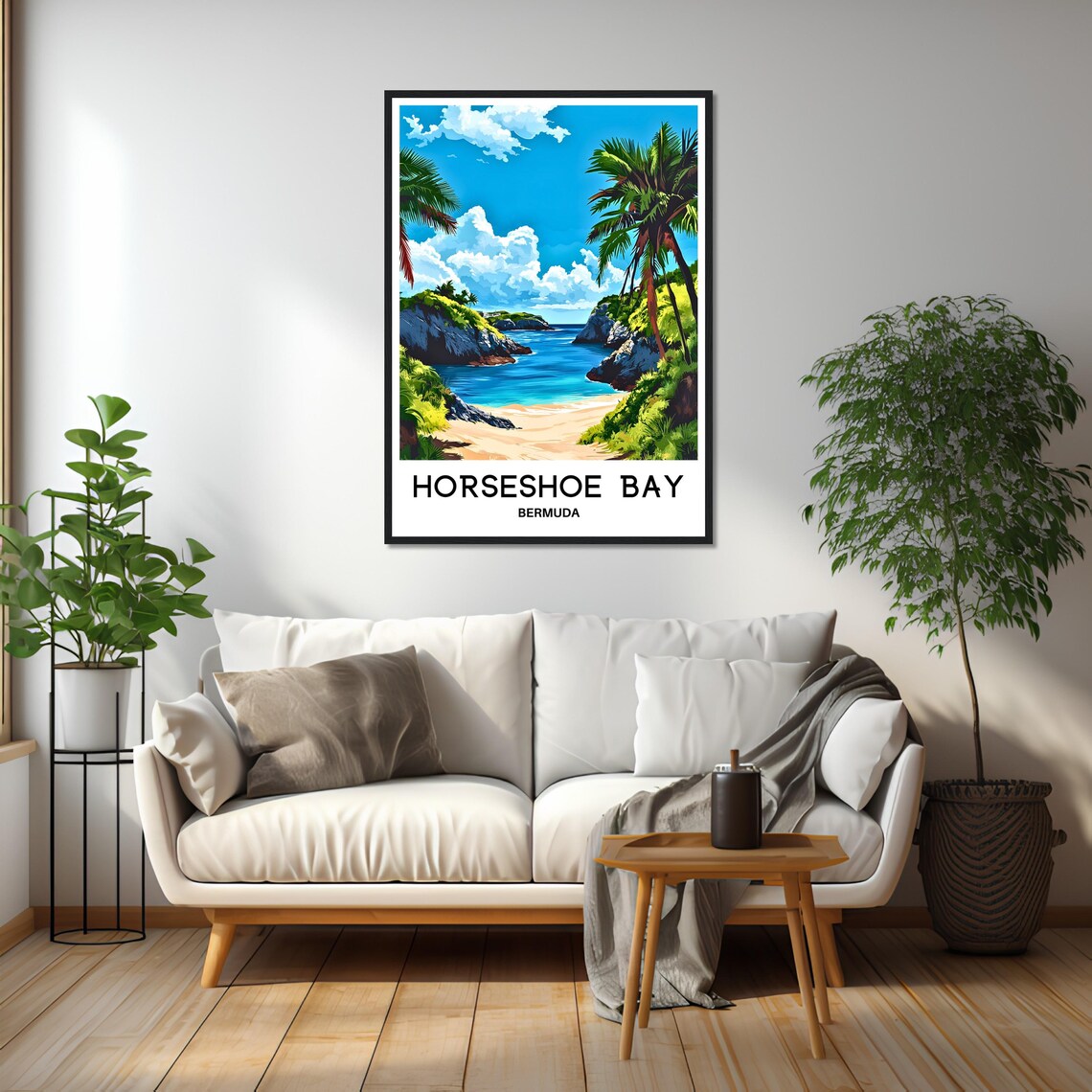 Horseshoe Bay Bermuda Sandy Beach Cove Palm Trees Cliffs Travel Poster - Image 2