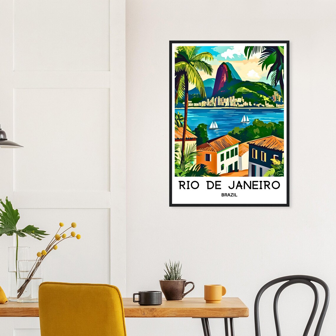 Rio de Janeiro Brazil Sugarloaf Sailboats Retro Travel Poster - Image 3