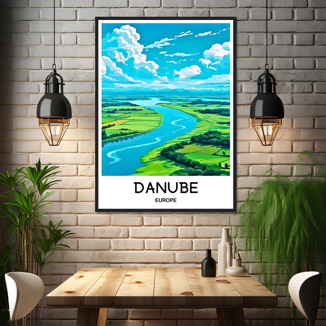 Danube River Winding Through Green Valley Europe Travel Poster - Image 3