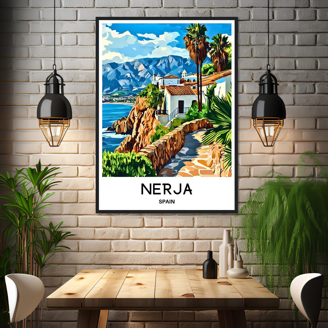 Nerja Spain White Village Path Above the Sea With Palms Poster - Image 3