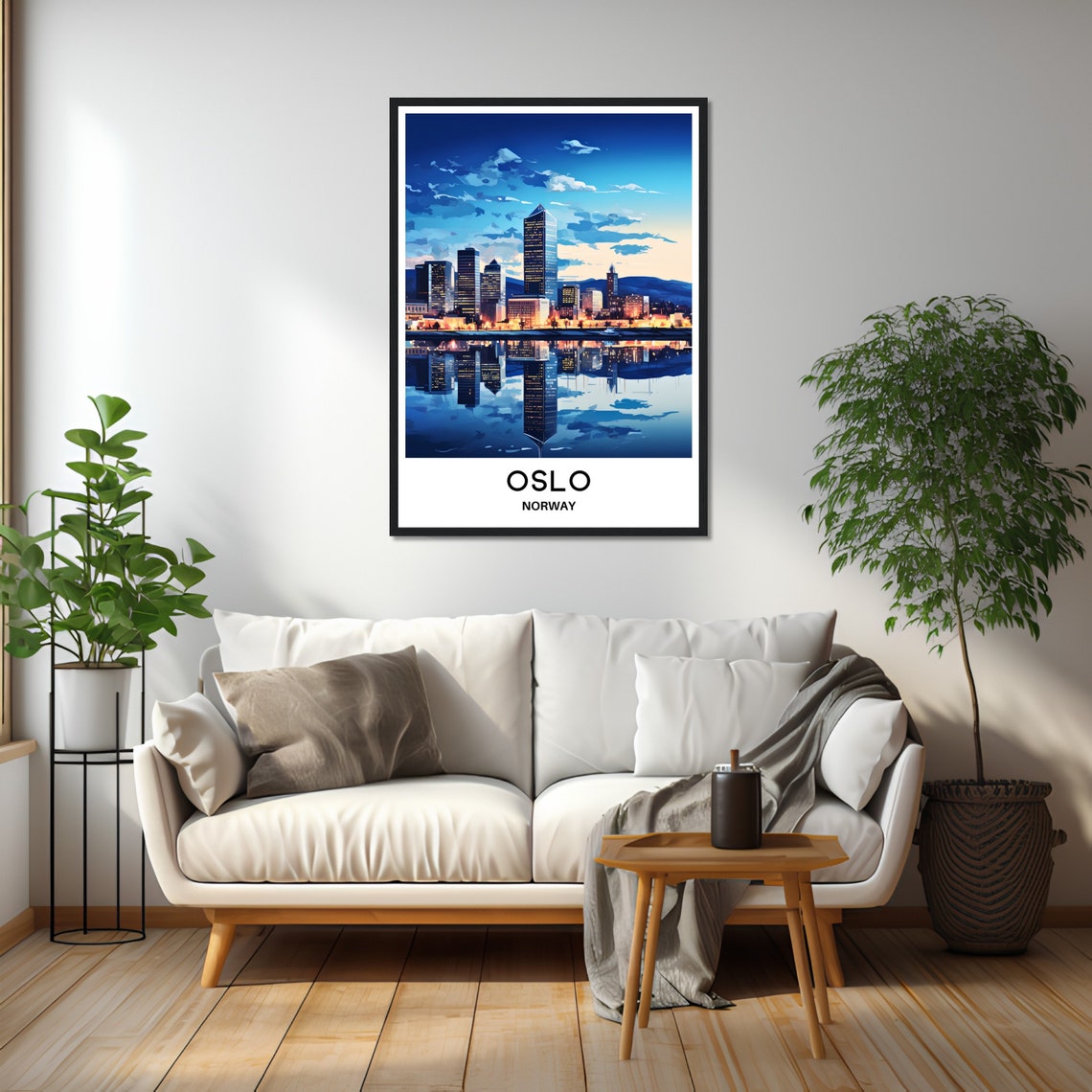 Oslo Norway Night Skyline Lights on Waterfront Harbor Poster - Image 2